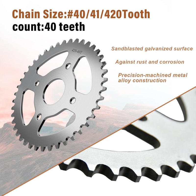 JNDO Mini Bike Sprocket 40T Sprocket 420 Chain 40mm bore Rear Sprocket Silver Replacement for Coleman BT200X CT200U CT200U-EX Go-Kart Baja Warrior TrailMaster Massimo MB165 MB200 - Image 2